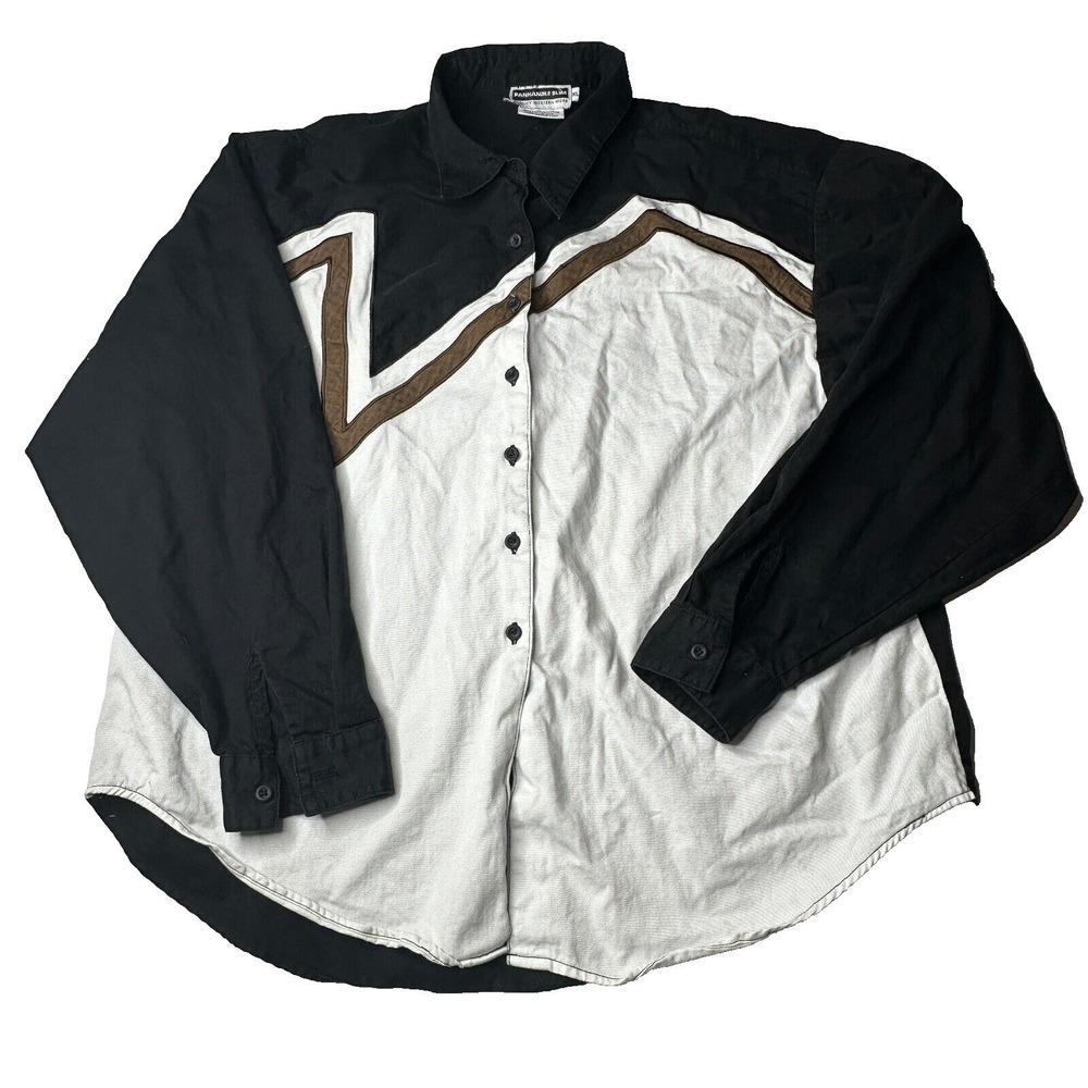 Panhandle Slim Mens Western Shirt XL Black White Colorblock Cotton Button Down